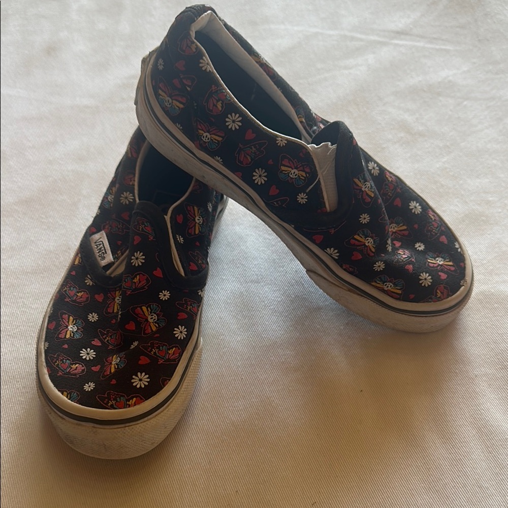 Vans Kids Slip-On Shoes - Black with Butterfly Print